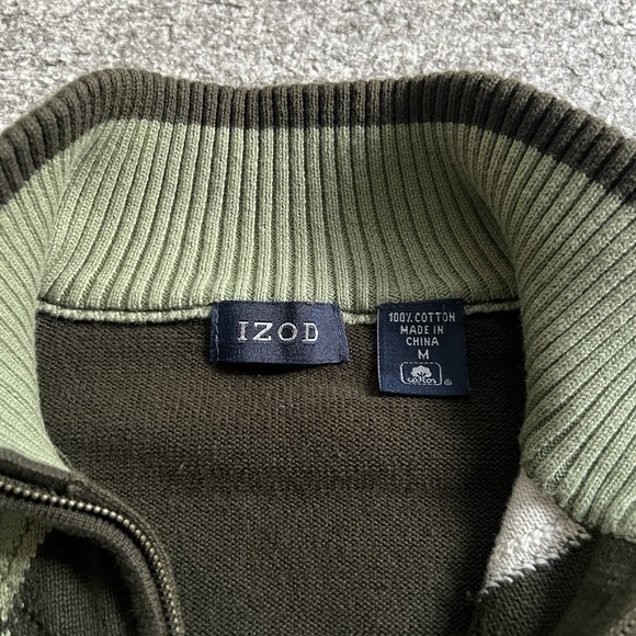 IZOD Green‎ Argyle Sweater Men's Size Medium 1/4 Zip Cotton Preppy Academia - Picture 5 of 5